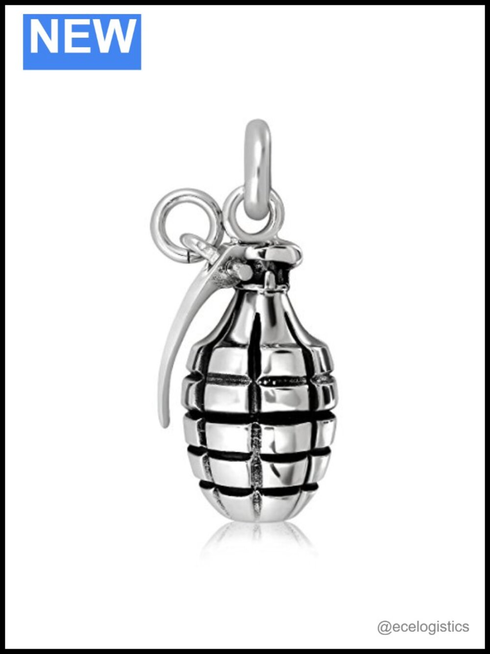 925 Sterling Silver Hand Grenade Charm Pendant